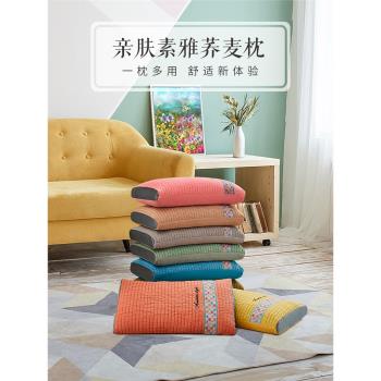 艾洛琳成人蕎麥枕頭韓式單人助睡眠低枕學生宿舍小薄護頸枕帶枕套