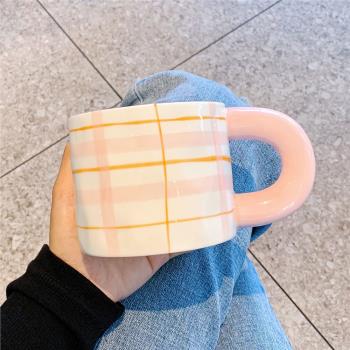 高階感手繪馬克杯帶蓋勺陶瓷杯子女辦公室喝水杯家用情侶款咖啡杯
