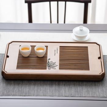 現代輕奢竹制茶盤辦公室家用小型茶臺儲排兩用茶具托盤干泡臺茶海