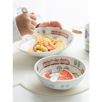 日本進口彩色卡通小火車釉下彩陶瓷兒童餐具飯碗面碗深盤馬克杯