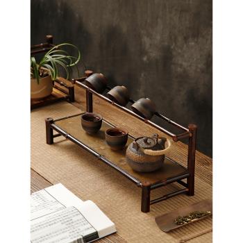 紫竹雙層晾杯架手工竹製茶杯架瀝水架茶壺收納架茶具配件展架擺件