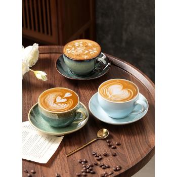 復古窯變陶瓷咖啡杯卡布奇諾拿鐵花式壓紋藝術拉花杯碟套裝300ml