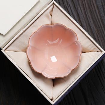 汝窯茶杯女士個人專用主人單杯開片陶瓷可養粉色品茗功夫茶盞禮盒