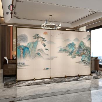 中式實木古風屏風隔斷客廳茶室飯店玄關裝飾折疊移動遮擋山水折屏