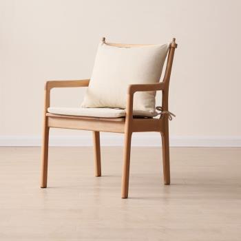 北歐實木餐椅橡木現代簡約椅子餐廳布藝櫻桃木扶手椅書桌椅咖啡椅