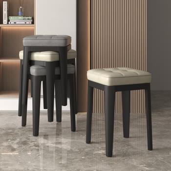 歐式餐廳凳子家用簡約現代客廳加厚款軟包方凳輕奢餐椅可疊放椅子