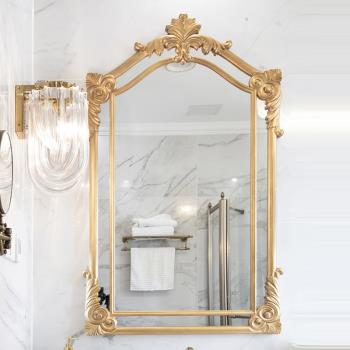 雕花梳妝鏡歐式玄關餐邊鏡壁掛裝飾鏡法式壁爐掛鏡裝飾鏡子壁掛鏡