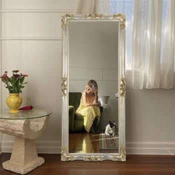 歐式穿衣鏡家用復古雕花大鏡子客廳衣帽間全身落地鏡方形裝飾試衣
