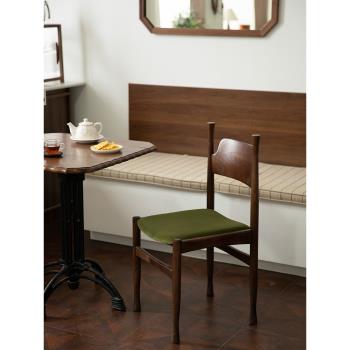 枝蔭復古實木餐椅法式中古輕奢餐廳咖啡店設計師軟包休閑靠背椅子