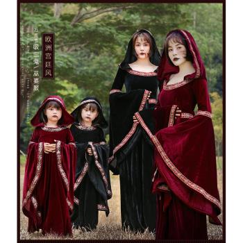 歐洲15世紀古典服裝 歐洲復古宮廷服裝 萬圣節女巫巫婆裝 親子裝