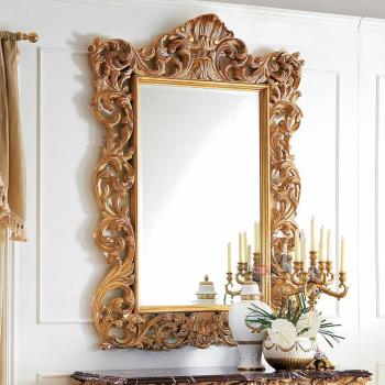 歐式輕奢梳妝鏡壁掛法式復古壁爐鏡子家用掛墻法式雕花古典化妝鏡