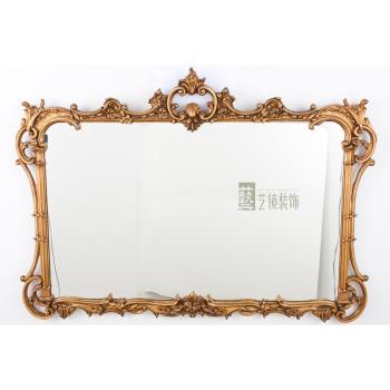 歐式衛生間鏡子復古衛浴鏡美式雕花掛墻長方形法式浴室鏡化妝鏡