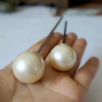 A17超大顆養殖發簪子復古珍珠