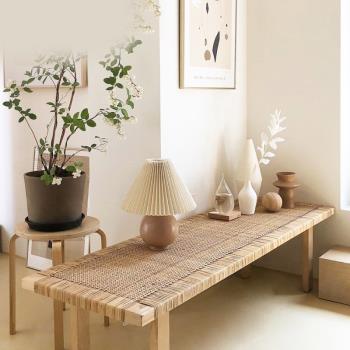 北歐白橡木實木藤編換鞋凳日式簡約床尾凳餐桌原木長凳組合玄關凳