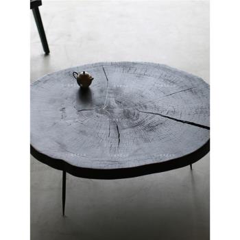 侘寂原木風茶幾異形小邊幾現代禪意客廳實木矮桌藝術炭化復古圓桌