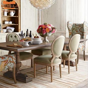 美式實木復古餐桌現代簡約家用做舊長桌創意去客廳化桌子法式桌椅