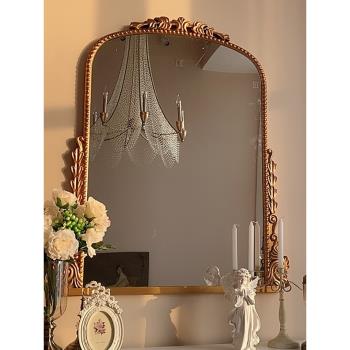 法式浴室鏡歐式墻面背景墻壁爐裝飾鏡美式餐廳壁掛復古半身化妝鏡