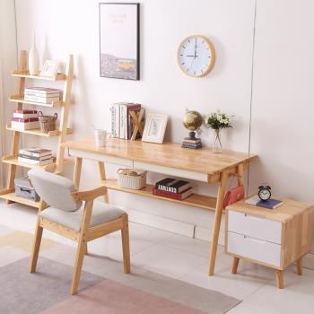 全實木北歐書桌簡約現代家用學生高中生臥室一體書架組合1.4米