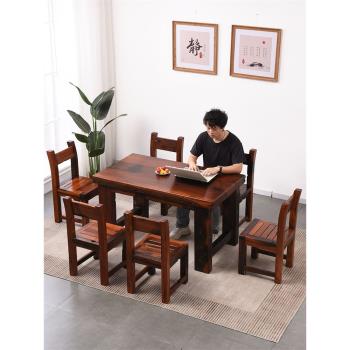 老船木餐桌椅組合全實木家用客廳小戶型餐廳長方形吃飯桌戶外中式