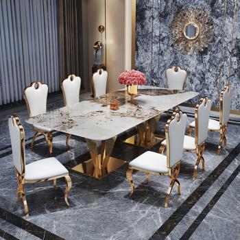 意式輕奢巖板餐桌椅組合現代簡約長方形別墅大戶型大理石餐臺10人