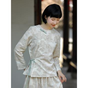 棉麻禪意素衣女裝微胖唐裝女裝中國風年輕款中式寬松改良旗袍上衣