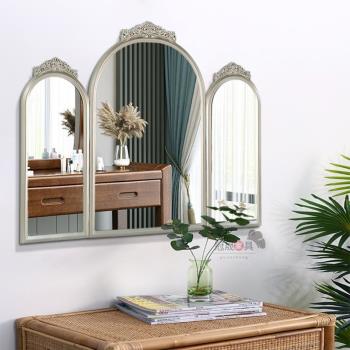 歐式雕花三折鏡復古梳妝鏡桌面化妝鏡梳妝臺壁掛鏡客廳裝飾鏡子