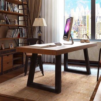 loft美式鄉村鐵藝實木書桌工業風電腦桌 家用簡約寫字桌臥室桌子