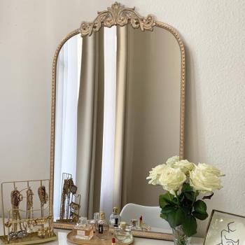 法式復古化妝鏡客廳臥室家用玄關雕花裝飾鏡歐式梳妝臺壁掛鏡子