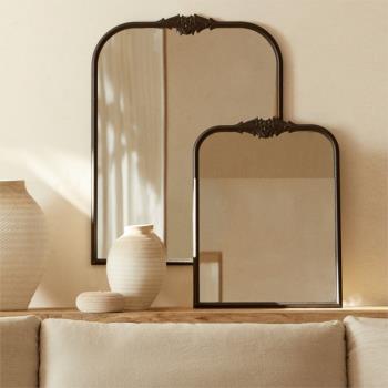 歐式復古鏡子客廳玄關壁爐裝飾鏡衛生間壁掛浴室鏡黑色輕奢化妝鏡