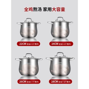 湯鍋304不銹鋼家用加厚燉鍋蒸煮粥煲湯大容量高湯鍋電磁爐燃氣灶