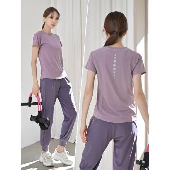 專業跑步運動套裝女夏季寬松短袖速干衣戶外健身瑜伽服高級感薄款