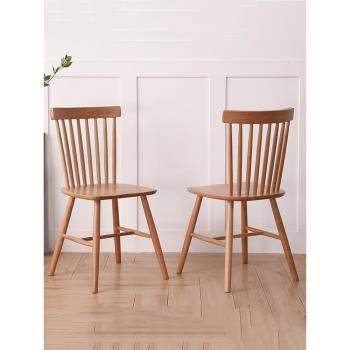 北歐全實木餐椅櫻桃木簡約現代日式靠背椅子餐廳原木餐凳子溫莎椅