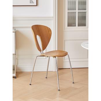 小卡家居復古餐椅北歐實木鐵藝靠背椅子家用餐桌椅簡約設計師款
