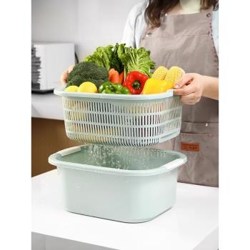 雙層瀝水籃洗菜盆一體家用塑料水果盤廚房水槽濾水菜簍淘洗菜籃子