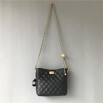 進口羊皮菱格鏈條小香風方扣包包女高級質感新品時尚百搭單肩斜挎