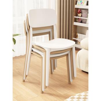塑料椅子加厚家用餐桌椅現代簡約靠背椅可疊放凳子奶油風白色餐椅