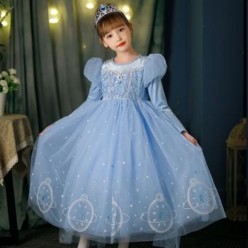萬圣節愛莎公主裙子女童秋季艾莎裙發光冰雪愛沙高端兒童秋裝連衣
