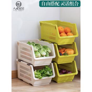 蔬菜收納筐菜籃子置物架可疊加廚房水果菜籃裝放果蔬框塑膠收納籃
