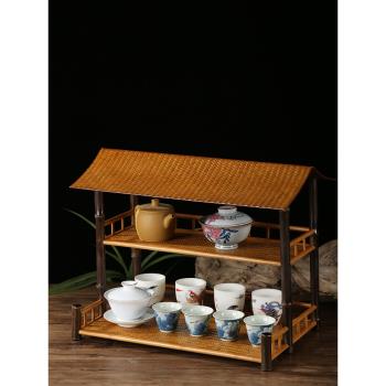 中式手工竹制杯子架子置物架桌面茶具收納架展示架家用杯架博古架