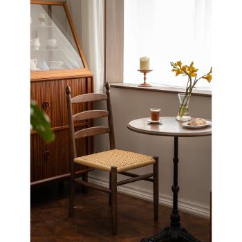 枝蔭復古實木餐椅北歐中古繩編靠背椅子餐廳咖啡店夏克椅vintage