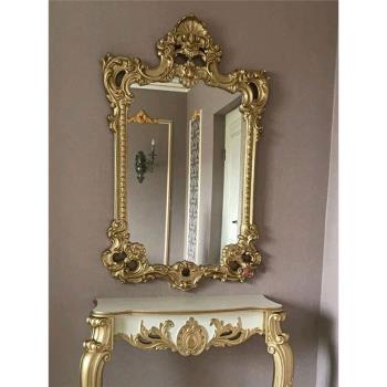 歐式復古梳妝鏡桌面法式雕花化妝鏡子壁掛式衛生間藝術浴室鏡掛鏡