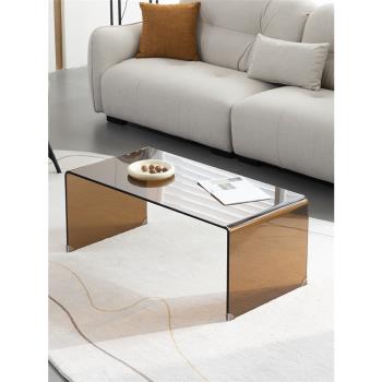 茶色純玻璃創意簡約現代長方形桌子網紅藝術輕奢小客廳茶幾