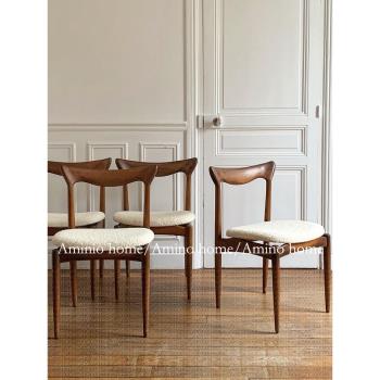 法式中古奶油風羊羔毛餐椅家用設計師復古實木餐桌椅子書桌靠背椅