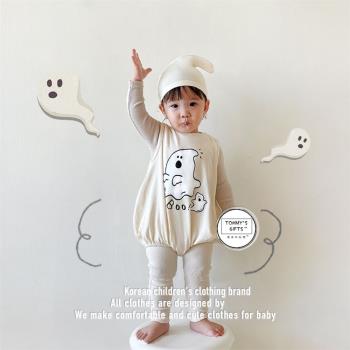 23韓版秋季ins萬圣節幽靈造型新生嬰兒衣服男女寶寶包屁哈衣爬服