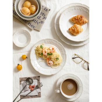 舍里法式復古浮雕西餐意面餐盤陶瓷餐具家用菜盤湯盤魚盤碗碟組合