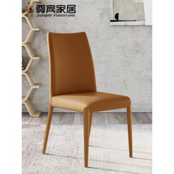 現代簡約真皮餐椅家用設計師餐廳椅子高端靠背椅意式極簡家用凳子