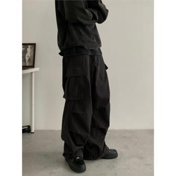INKNOTS美式復古寬松工裝褲男直筒日系休閑vibe風廓形直筒傘兵褲