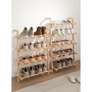 北歐門口放鞋架簡易多層家用省空間日式斜靠墻側邊收納拖鞋架竹制