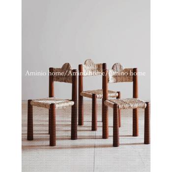 中古餐椅設計師復古風藤椅天然手工藤編餐桌椅侘寂風實木家用椅子