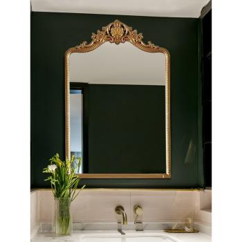 法式雕花浴室鏡復古壁爐裝飾鏡美式梳妝臺掛鏡輕奢衛生間洗漱鏡子
